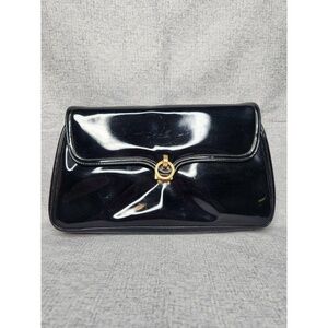 Morris Moskowitz MM Black Patent Leather Clutch Purse Gold Closure VINTAGE 60s!